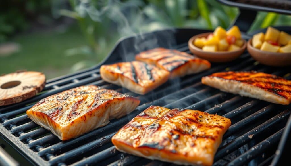 Grillen von Lachsfilets