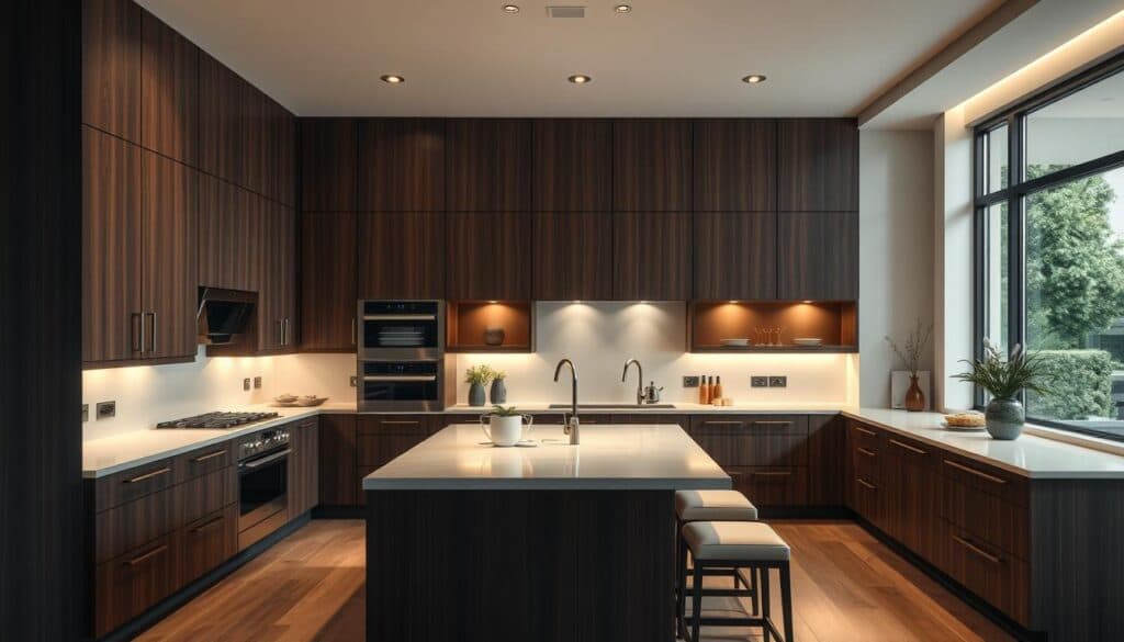 Moderne Küche aus dunklem Holz
