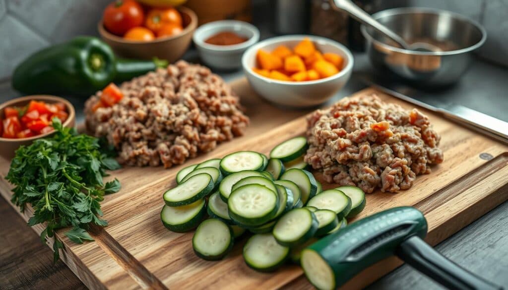 Zucchini-Auflauf Vorbereitung