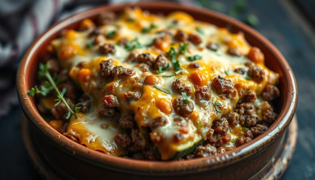 Zucchini Auflauf mit Hackfleisch und Käse überbacken Zucchini Auflauf mit Hackfleisch und Käse überbacken