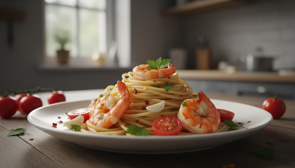 Spaghetti mit Garnelen