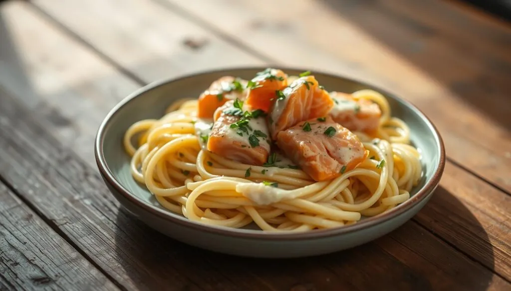 Bandnudeln mit Lachs