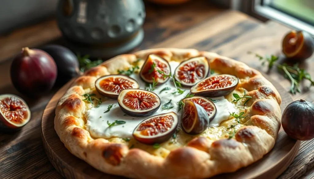 Flammkuchen mit Ziegenkäse und Feigen Flammkuchen mit Ziegenkäse und Feigen