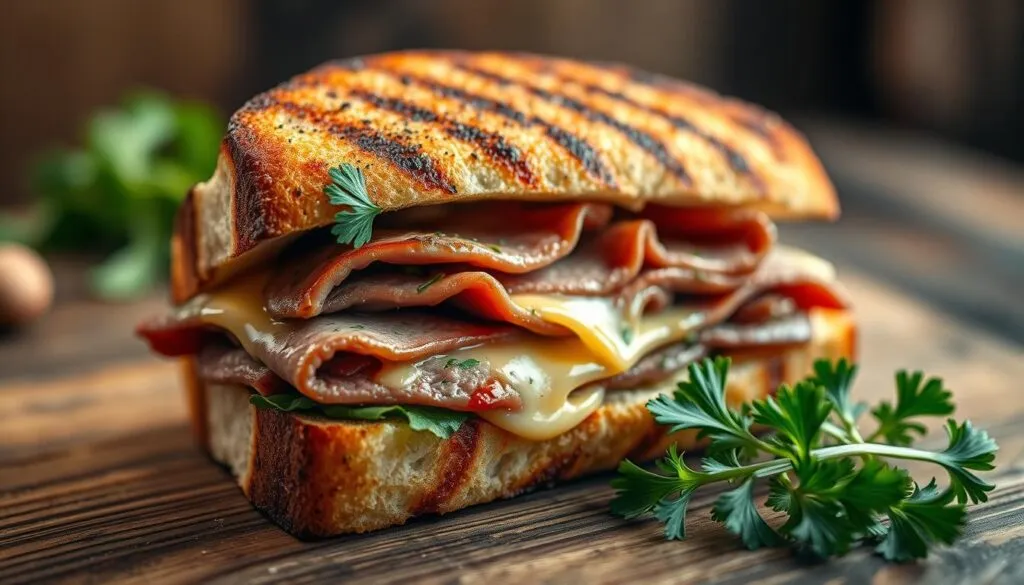 Gegrilltes Roastbeef-Sandwich mit Kräuterbutter