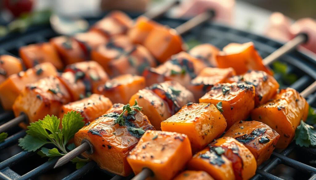 Grillen von Süßkartoffelspießen