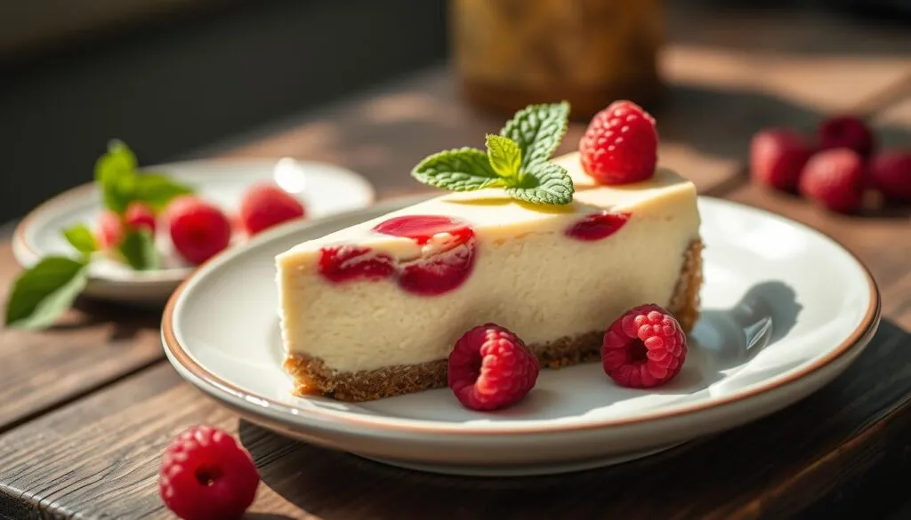 Hausgemachter Käsekuchen mit Himbeeren Hausgemachter Käsekuchen mit Himbeeren