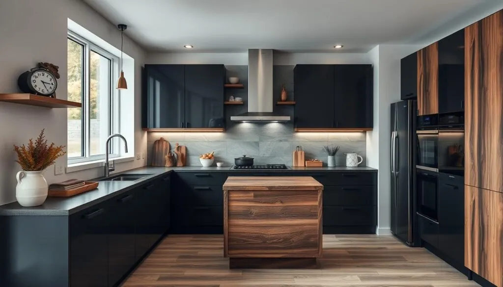 Holz und Schwarz in der Küche