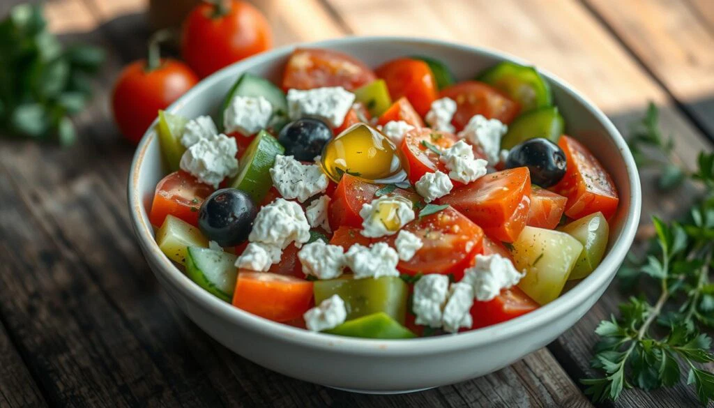 Kritharaki Salat auf einem Tisch Kritharaki Salat auf einem Tisch