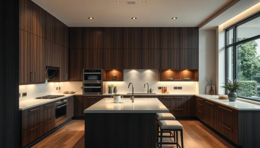Moderne Küche aus dunklem Holz