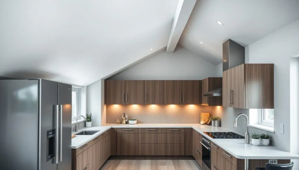 Moderne Küche mit Dachschräge