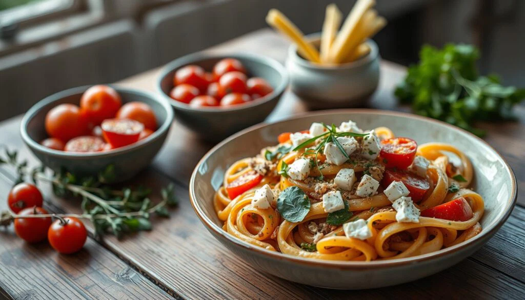 Moderne griechische Küche mit Kritharaki Moderne griechische Küche mit Kritharaki