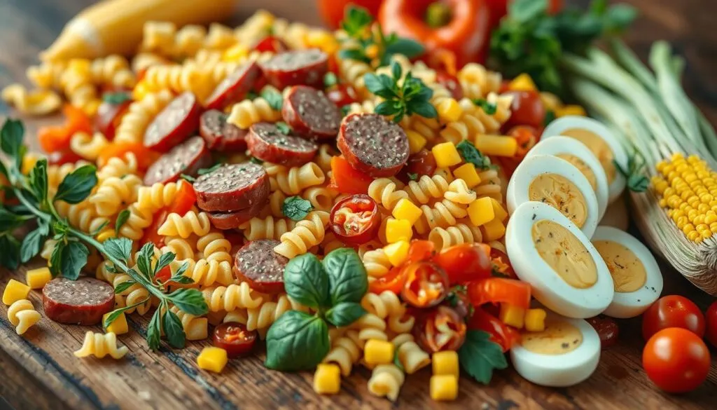 Nudelsalat-Zutaten