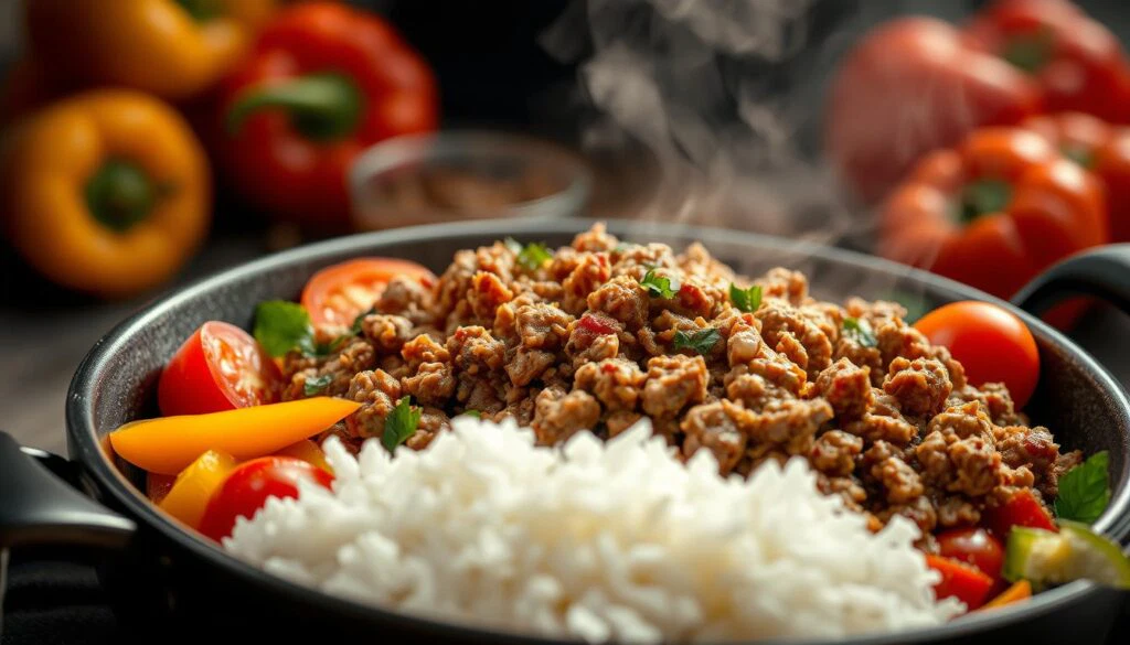 Reisfleisch-Zubereitung