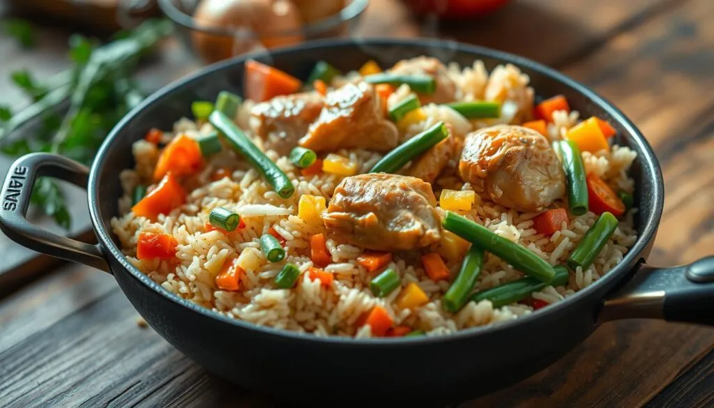 Reispfanne mit Hähnchen und Gemüse