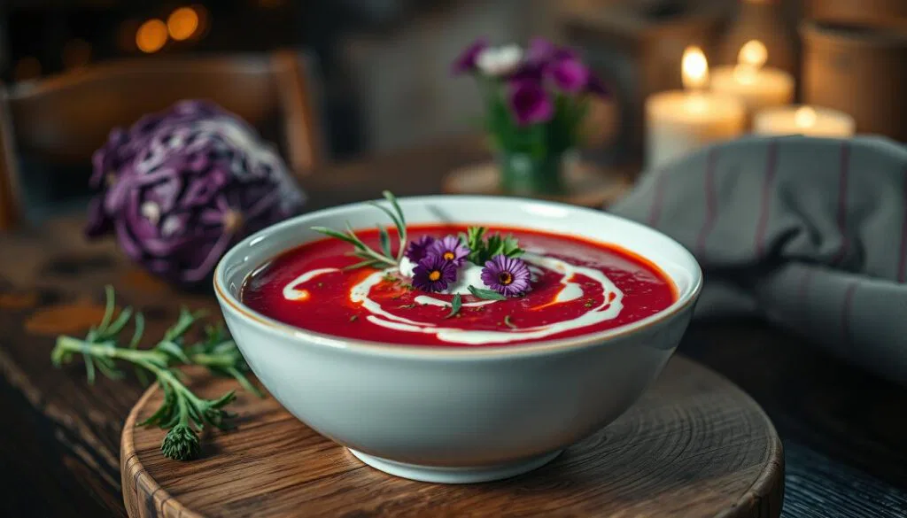 Rotkohlsuppe mit festlichen Garnituren