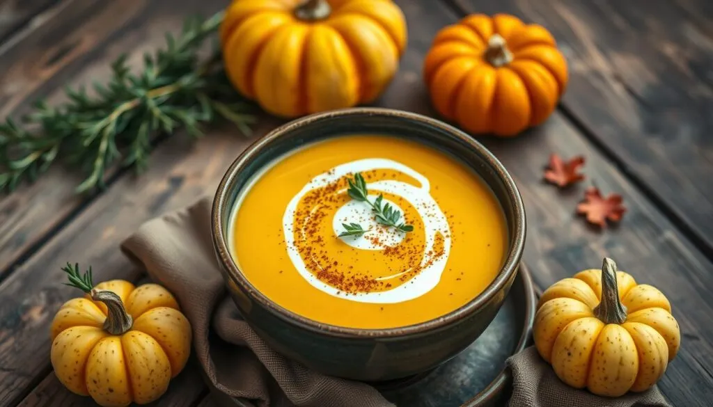 Serviervorschlag für Kürbissuppe