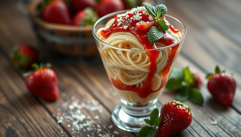 Spaghettieis Dessert im Glas
