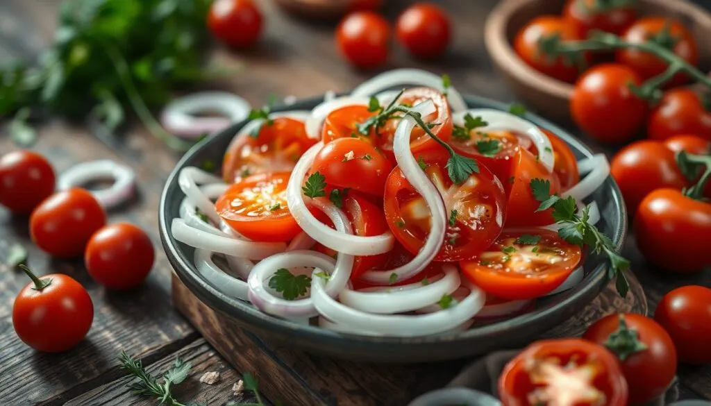 Tomatensalat mit Zwiebeln Tomatensalat mit Zwiebeln