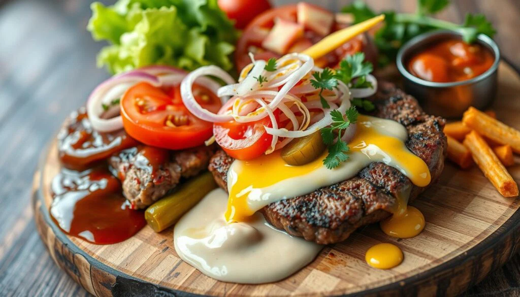 Vielfalt an Toppings und Saucen für Steak Sandwiches