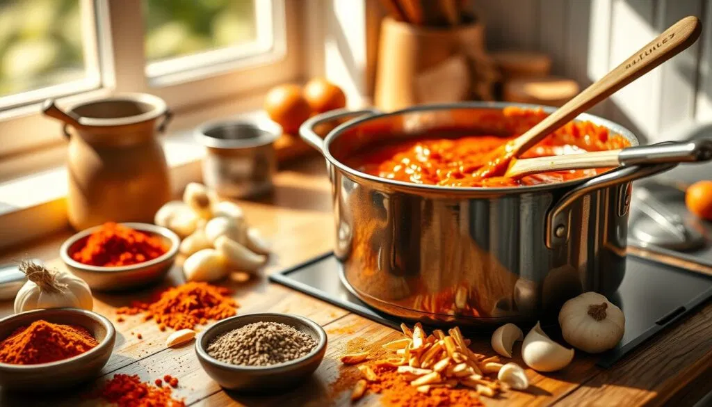 Zubereitung der Currywurst Soße