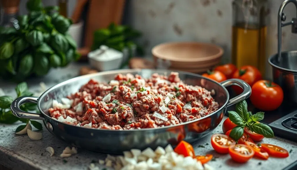 Zubereitung von Hackfleisch-Saucen