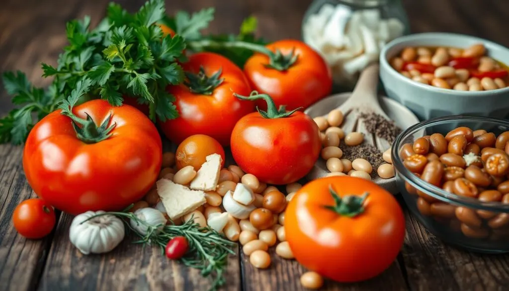 Zutaten für den Bohnen Tomaten Eintopf