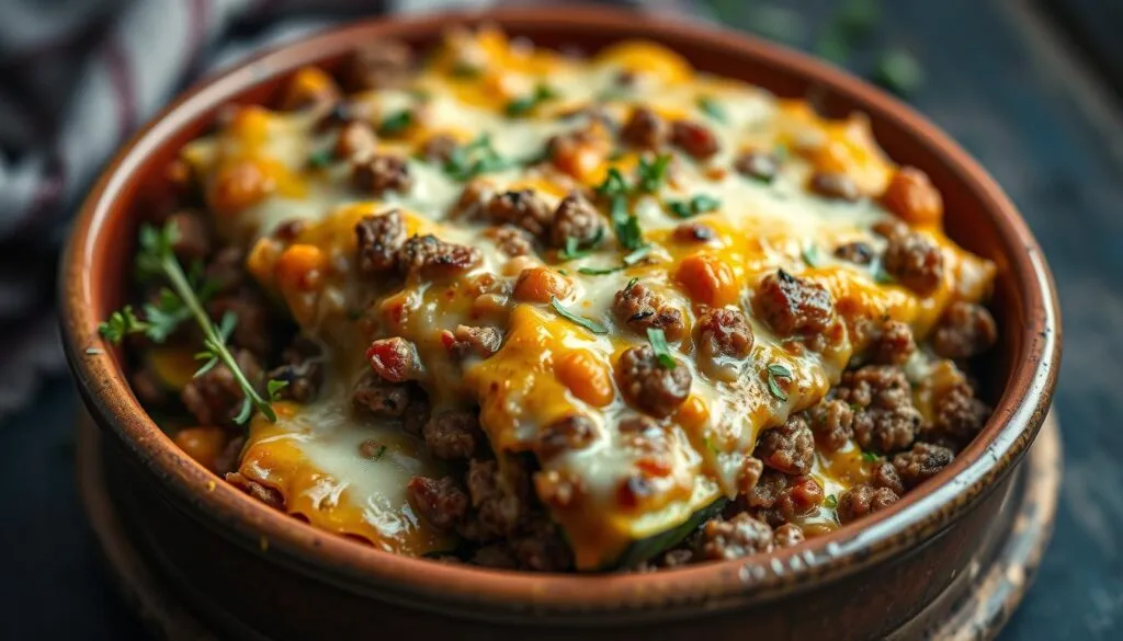 Zucchini Auflauf mit Hackfleisch und Käse überbacken Zucchini Auflauf mit Hackfleisch und Käse überbacken