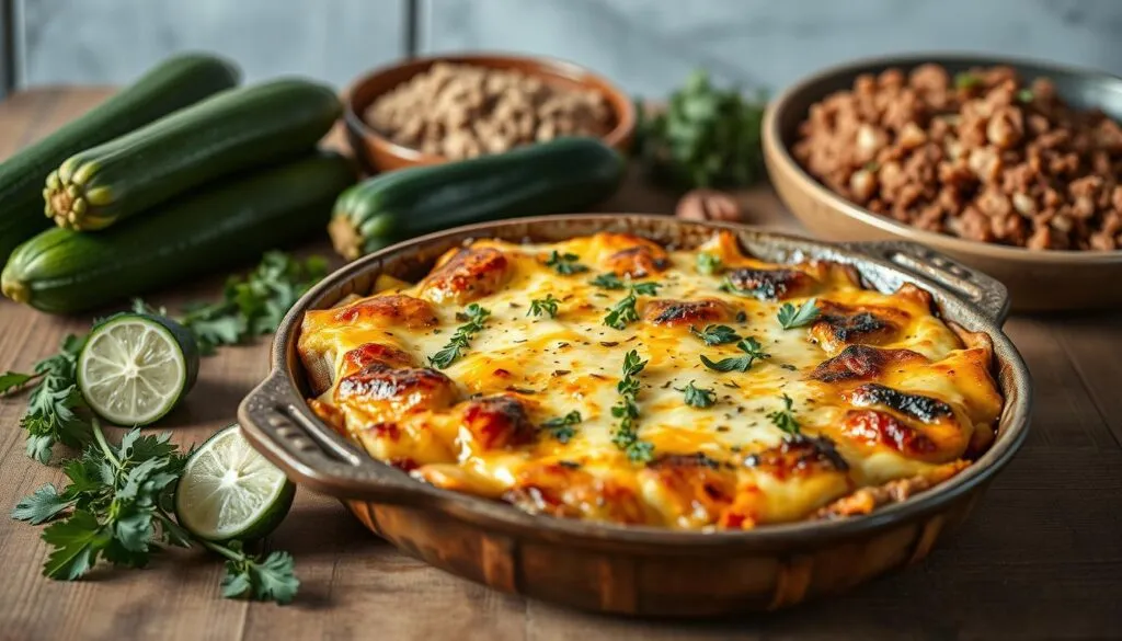 Zucchini-Auflauf servieren Zucchini-Auflauf servieren