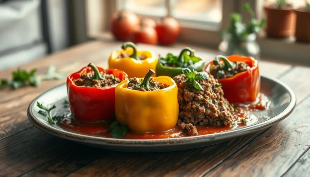 Gefüllte Paprikaschoten Serviervorschlag Gefüllte Paprikaschoten Serviervorschlag