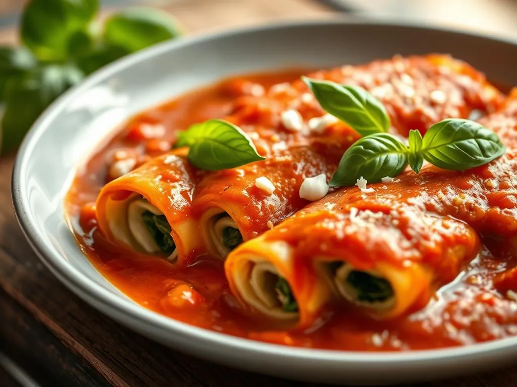 Spinat-Ricotta Cannelloni Tomatensauce