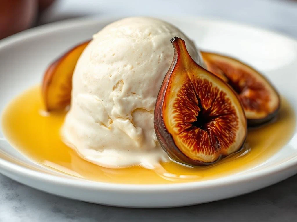 Quitteneis mit flambierten Feigen