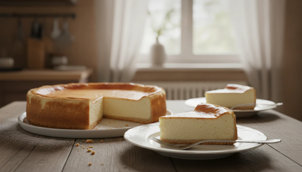 Traditioneller Käsekuchen mit Mürbeteigboden