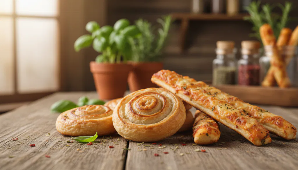 Blätterteigschnecken und Pizzastangen