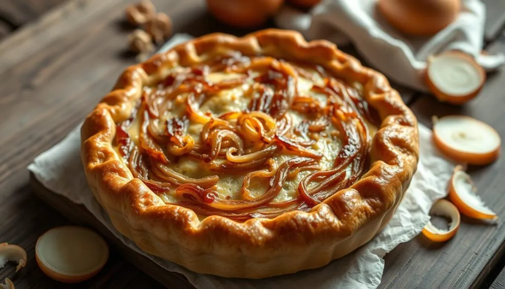 Einfacher Zwiebelkuchen ohne Hefe - Schnelles Rezept