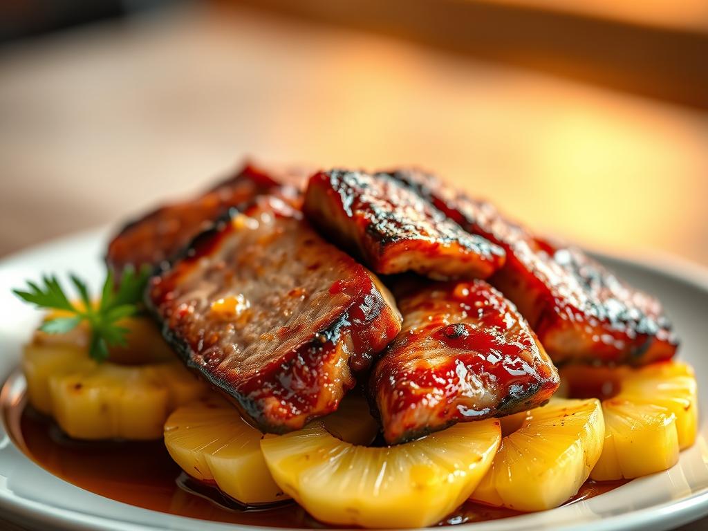 Schweinebauch Teriyaki mit Ananas Schweinebauch Teriyaki mit Ananas