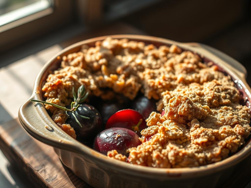 Pflaumen Crumble Auflaufform