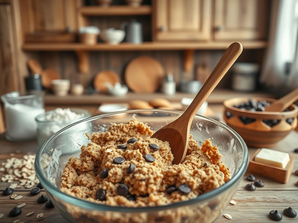 Zubereitung Haferflocken Cookies Teig mischen Zubereitung Haferflocken Cookies Teig mischen